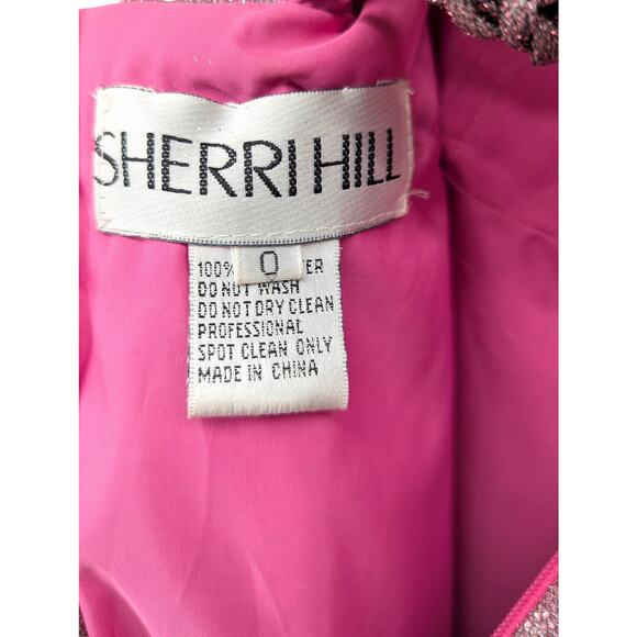Sherri Hill Metallic Pink Glitter Ball Gown 0 Strapless Corset Back Prom Dress - Picture 4 of 4